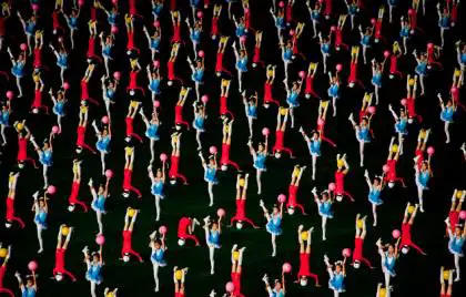 Children performing synchronised dance: