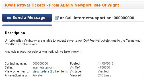 Wightbay ban IW Festival ticket sales - screengrab