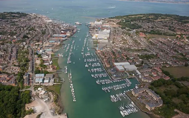 Cowes Harbour aerial view: