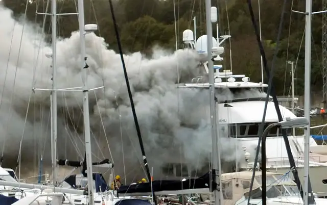 Motor Yacht on fire Cowes - 5 Nov 2013 by Stephen Hendry