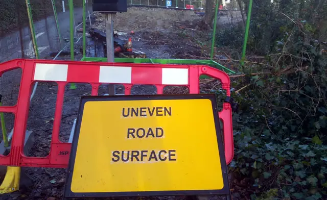Uneven road surface sign Undercliff Feb 2014