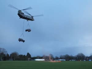 Chinook and Landrovers arriving 15 Feb 2014 by IW Council