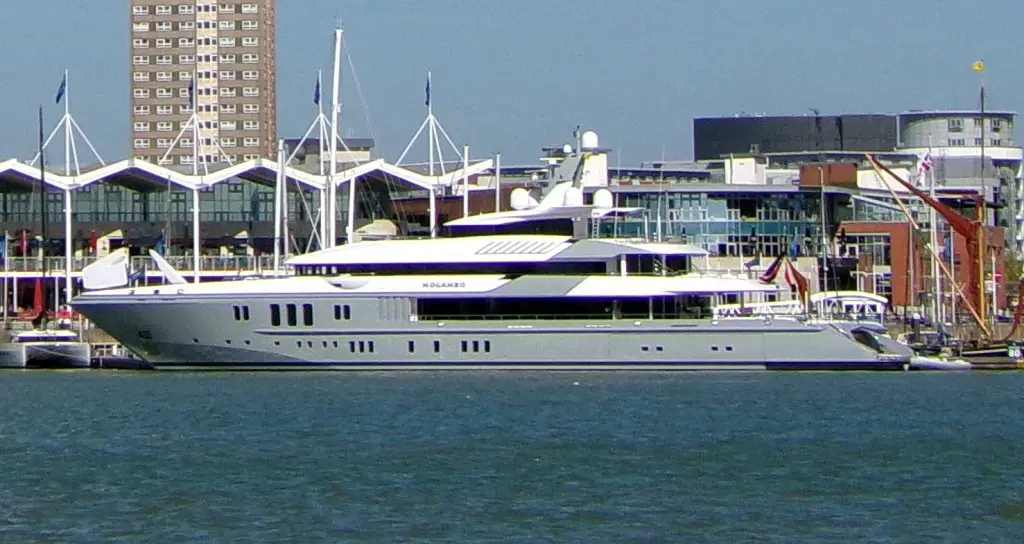 Mogambo super yacht closeup by the Spinnaker in Portmsouth by Brian O'Rourke