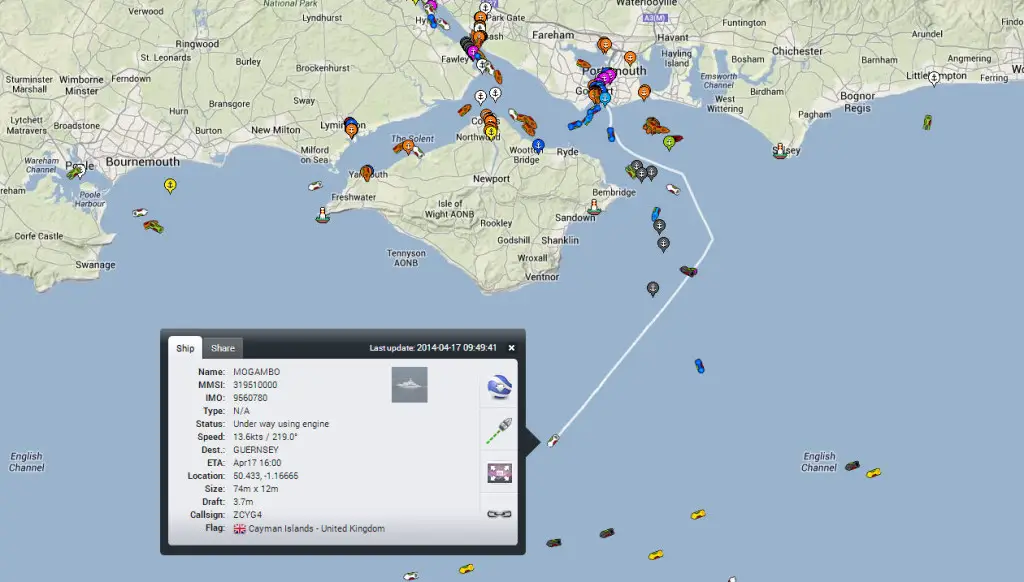 Mogambo underway on its way to Guernsey - Ship Finder