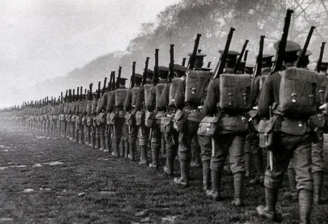British soldiers marching to the Somme: