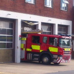 Newport fire enegine stuck in door