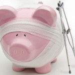 Piggy bank and crutches: