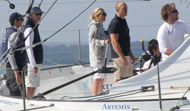Zara Phillips and Mike Tindall on Artemis at Cowes 2014 by Graham Reading