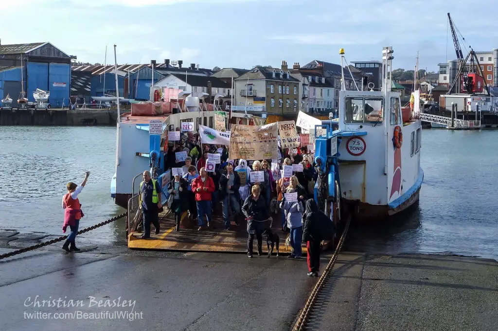 Floating Bridge march - protesters arriving at East Cowes by Christian Beasley