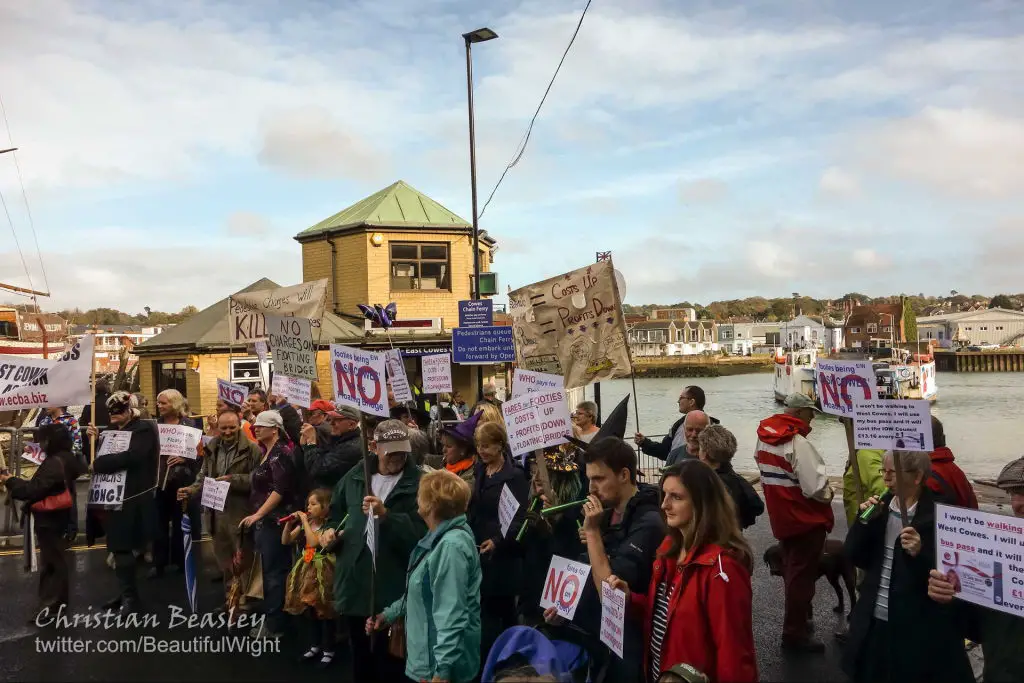 Floating Bridge march -protesters waiting at Cowes by Christian Beasley