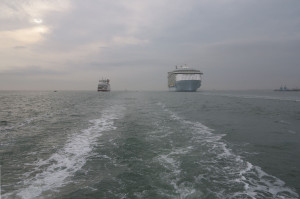 Oasis of the Seas vs Red Funnel ferry from afar by Dave Monk