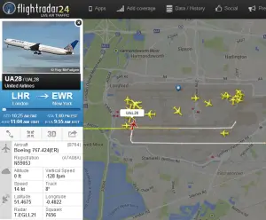 Flight UA28 on the gound at Heathrow