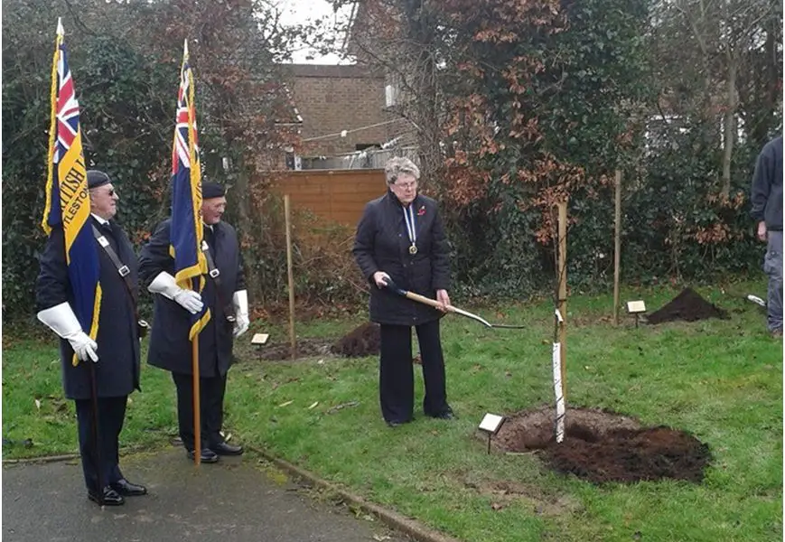 Royal British Legion planting a tree at Lane End Cemetery