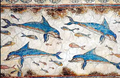 Fresco of dolphins 