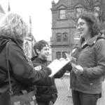 Vix Lowthion - Green party Candidate - canvassing in Newport