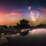 Milky Way reflections on pond: