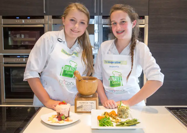 Tessa Crosbie (L) & Jessica Case Christ the King College Cowes Create &_ Cook champions June 2015