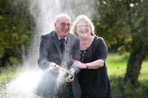 Jane and Alan Slater - Isle of Wight lottery winners - Champagne spray