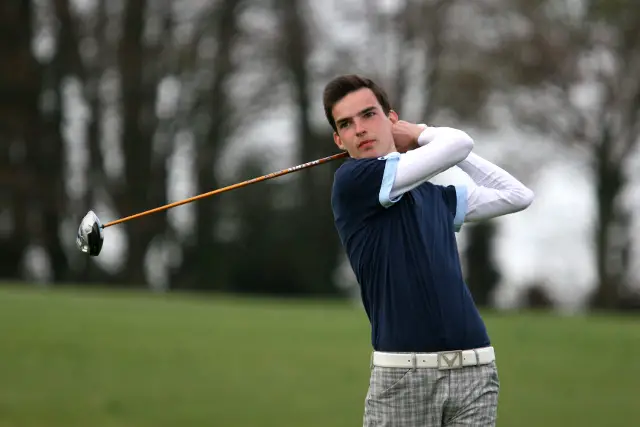 Shanklin and Sandown's Jordan Sundborg playing the eighth hole at Royal Winchester in the Hampshire Isle of Wight and Channel Islands Junior Championship, on April 9, 2014