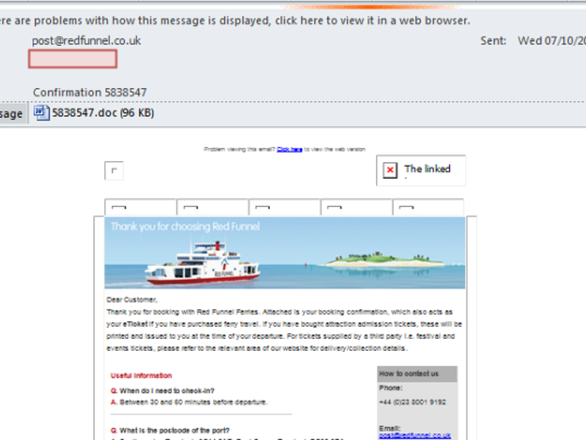 Ferries Confirmation emails: Beware