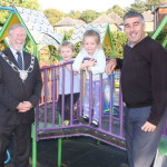 Simeon St play area (L-R) Roi MIllburn Mayor of Ryde, Elliott (age 2) and Imogen (age 4) Wheller, Lee Matthews Recreation and Public Spaces Manager at IWC