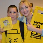Ben Scollick age 11 with Polly Palmer, languages teacher - both Yellow House