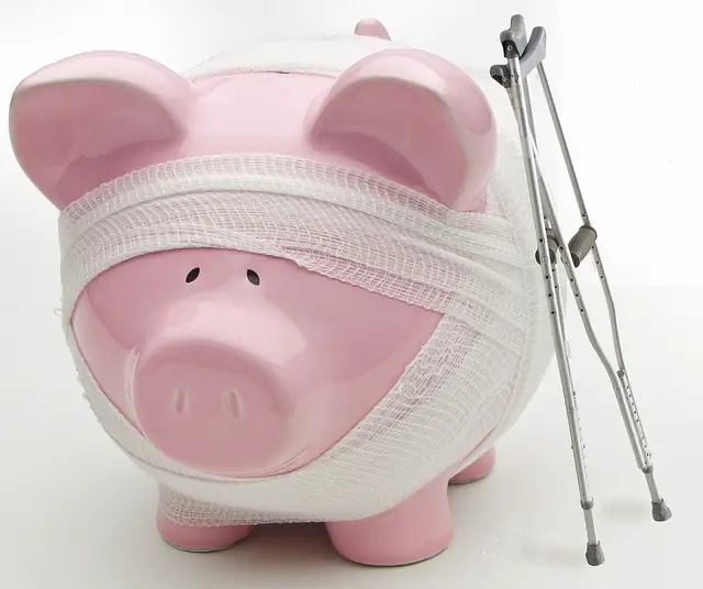 Piggy bank and crutches