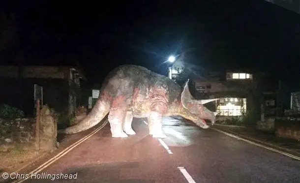 Godshill Triceratops in road by Chris Hollingshead