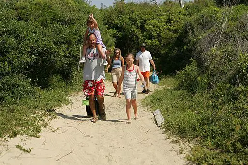 Family heading to beach