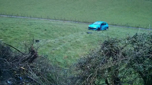 Peugeot ends up in a field on Bonchurch Road