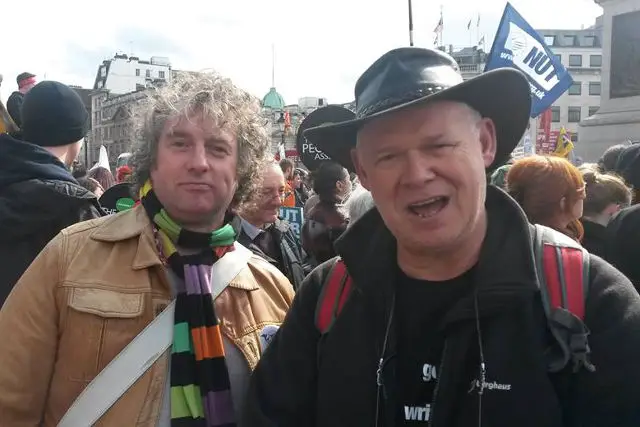 Jonathan Bacon and Geoff Lumley at anti-austerity march