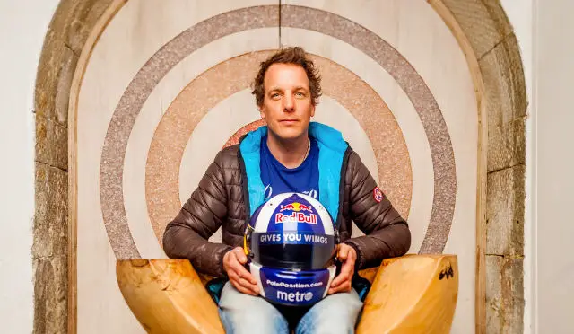 Guido Oakley with David Coulthard F1 helmet by Julian Winslow - April 2016