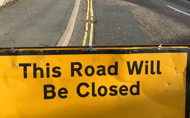 This road will be closed sign - Roadworks
