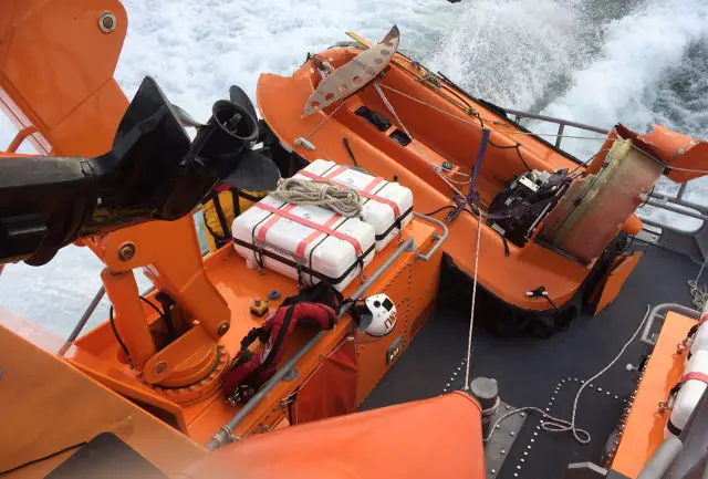 Recovered hovercraft on board the Yarmouth lifeboat