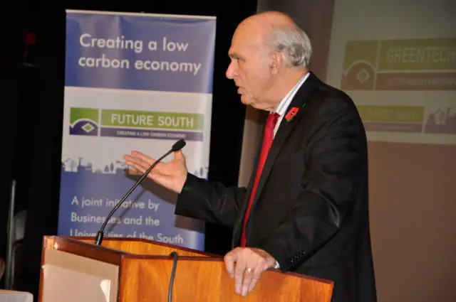 Former Business Secretary Sir Vince Cable addresses the Future South conference at Winchester Guildhall