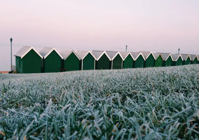 Frost on beach huts