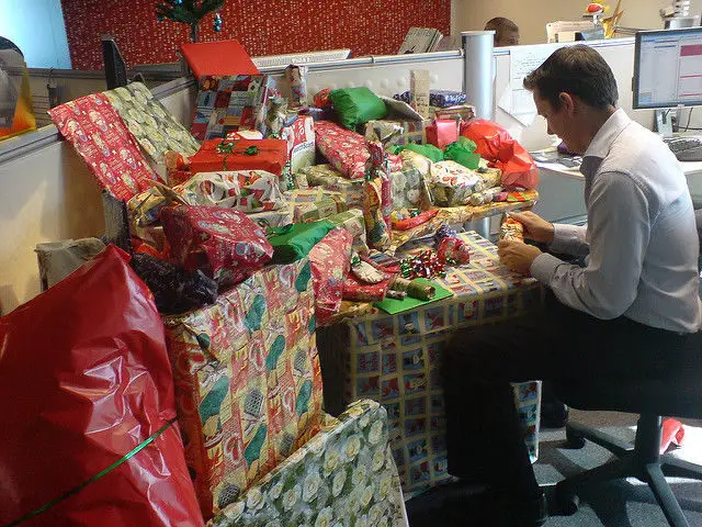 a man wrapping presents