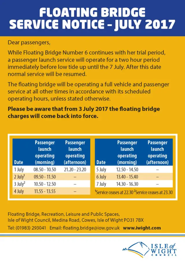 Floating bridge timetable
