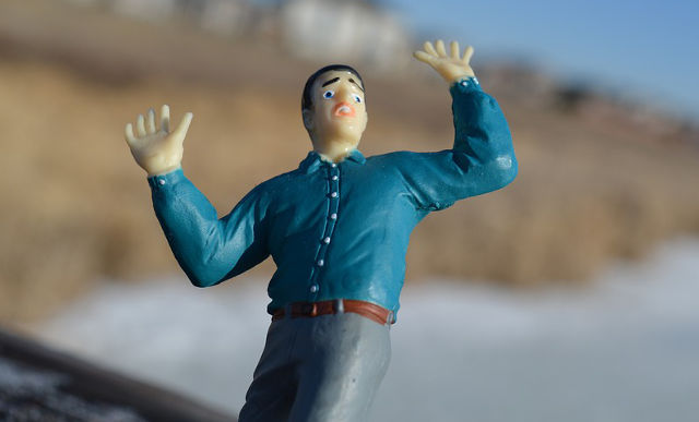 Plastic model man appearing scared