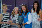 Ladies Day trophy winner Hannah Stodel receiving the Ladies Day Trophy from the previous year's winner Libby Greenhalgh