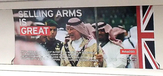Campaing against arms advert on the tube 