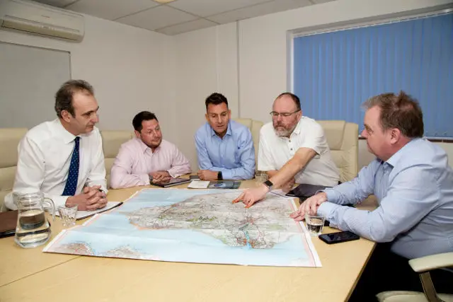 Steve Cooper, Simon Poole, David Winfield, John Irvine and Richard Reis in the Gigabit Island Project Offices at WightFibre in Cowes.