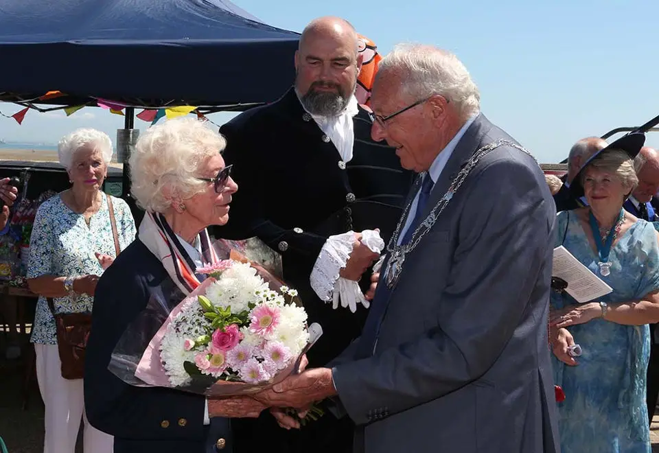 Mary Ellis, Isle of Wight High Sheriff Ben Rouse and Ryde Mayor Henry Adams Armed Forces Day Eastern Gardens The Esplanade Ryde Isle of Wight 17th June 2017 Copyright Graham Reading Photography Credit www.grahamreadingphotography.com