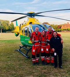 Picture L to R Specialist Critical Care Paramedic Oliver Saddler, Dr Liz Shewry, Specialist Critical Care Paramedic Mike Funge, Pilot Marcus Doyle