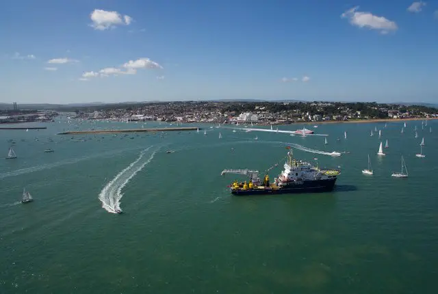 Aerial view of Cowes Harbour and Cowes Breakwater LR