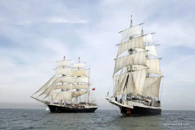 SV Tenacious (left) and STS Lord Nelson (right) in the Solent 