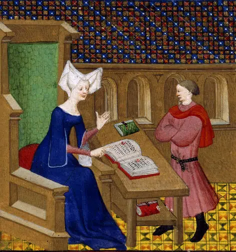 Painting of Christine de Pisan and her son 