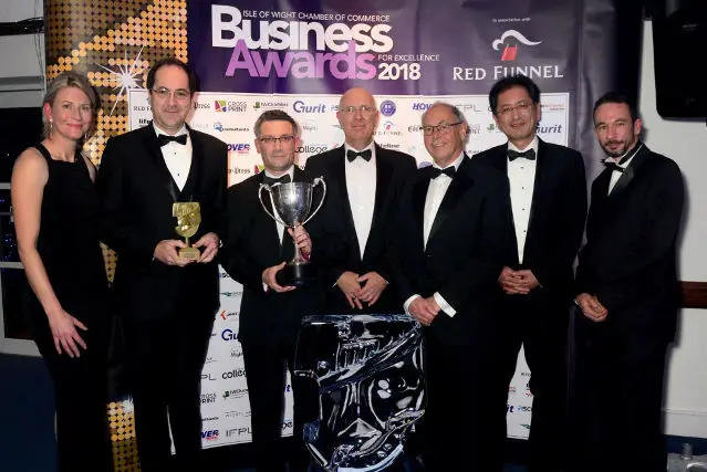 Newport - Isle of Wight Chamber of Commerce Business Awards for Excellence 2018. IW Chamber Business of The Year - Yokogawa Marex, from left, sponsor Fran Collins from Red Funnel with Pasquale Paolone, Wayne Matthews, Andy Bloodworth, Steve Hargreaves, Yasuyuki Komiya and IW Chamber Chief Executive Steven Holbrook.