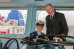 Captain Jim Blanch and Ellis Yeats on the Bridge of St Cecilia
