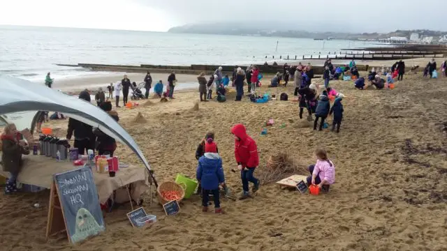 The Common Space making the most of winter beaches with Sandman Snowman on the Science Beach in Sandown Bay Pics by The Common Space 